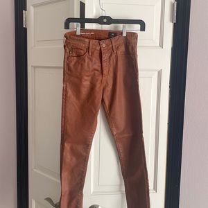 AG Farrah high rise faux leather skinny ankle jeans. Color is leatherett.